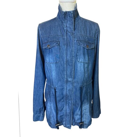 Ci Sono Adorak Jacket Drawstring Waist Blue Denim Cotton Tencel Pockets Sz Small - Picture 4 of 13